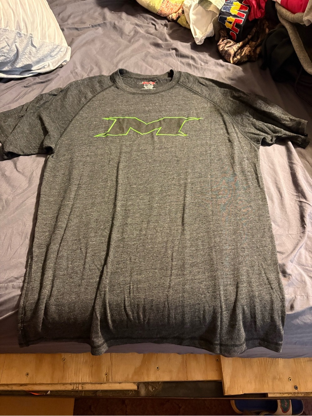 Miken Dark Gray Short Sleeve Tee with Neon Green Logo